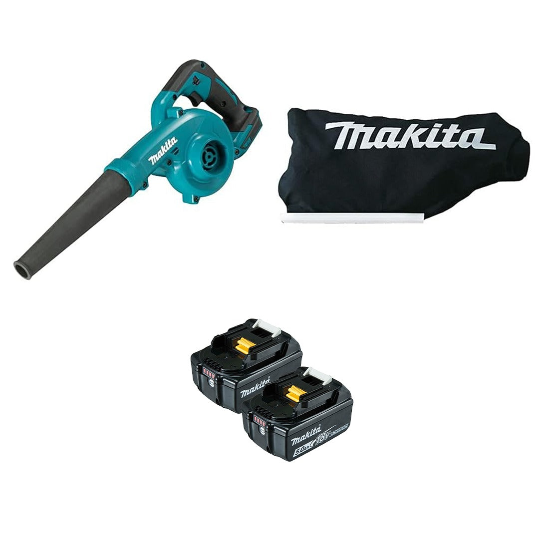 18 V Makita Blower Set with Dust Collection and Two 5.0 Ah Batteries